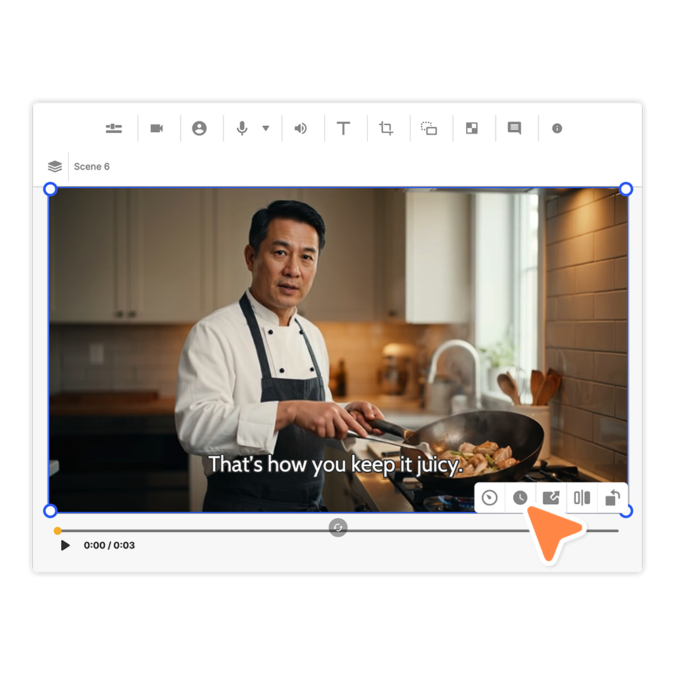 Select a video clip in Visla’s Scene-Based Editor to display the footage toolbar in the lower-right corner